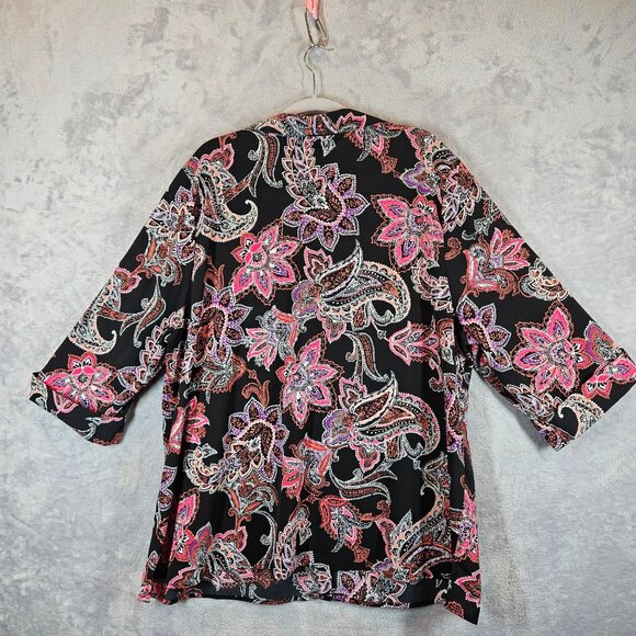 Catherines Womens 1X Button up Blouse 3/4 Sleeve Paisley Multi-Color office bold - Picture 2 of 10